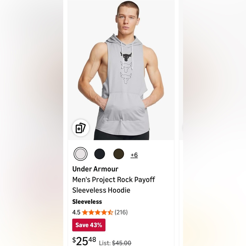 Under Armour Project Rock Payoff sleeveless hoodie NWT